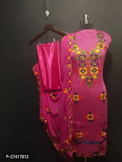 Elegant  Chanderi Silk Printed Dress Material with Dupatta For Women