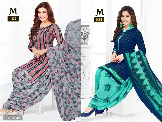 Designer Crepe Unstitched Dress Material Top With Bottom Wear And Dupatta Set For Women Pack Of 2