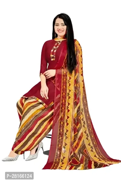 Designer Crepe Unstitched Dress Material Top With Bottom Wear And Dupatta Set For Women