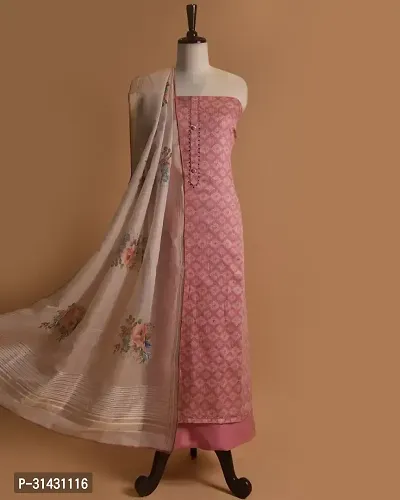 Elegant Pink Cotton Embroidered Dress Material with Dupatta For Women