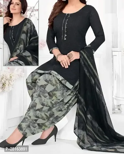 Designer Crepe Unstitched Dress Material Top With Bottom Wear And Dupatta Set For Women-thumb0