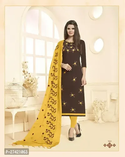 Elegant  Cotton Blend Printed Dress Material with Dupatta For Women-thumb0