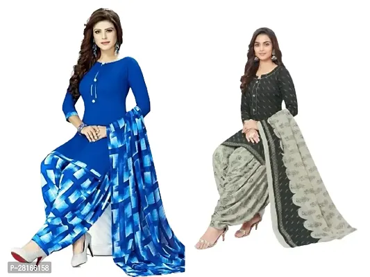 Designer Crepe Unstitched Dress Material Top With Bottom Wear And Dupatta Set For Women Pack Of 2-thumb0