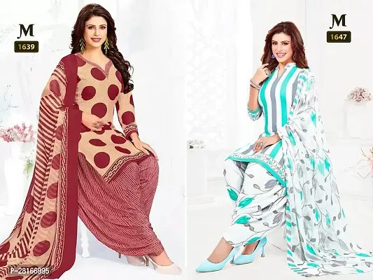 Designer Crepe Unstitched Dress Material Top With Bottom Wear And Dupatta Set For Women Pack Of 2