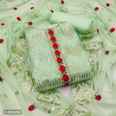 Elegant Green Georgette  Dress Material with Dupatta For Women