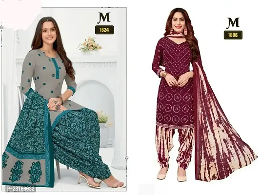 Designer Crepe Unstitched Dress Material Top With Bottom Wear And Dupatta Set For Women Pack Of 2