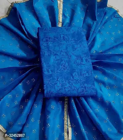 Elegant Blue Polycotton Printed Dress Material with Dupatta For Women