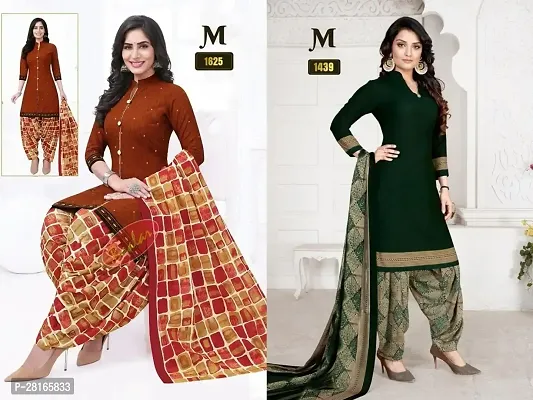 Designer Crepe Unstitched Dress Material Top With Bottom Wear And Dupatta Set For Women Pack Of 2-thumb0