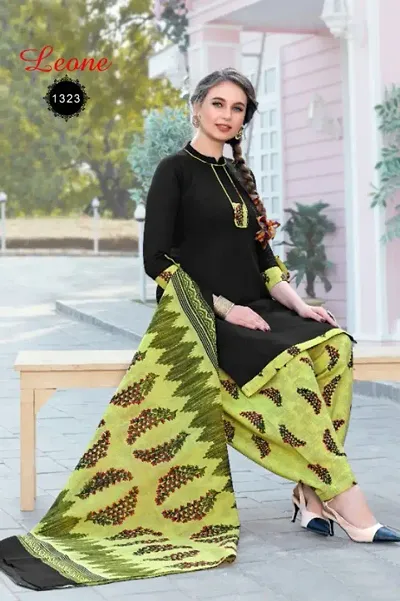 Trendy Womens American Crepe Geometric Printed Dress Material With Dupatta