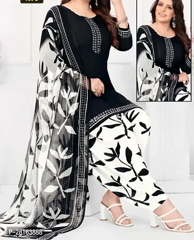 Designer Crepe Unstitched Dress Material Top With Bottom Wear And Dupatta Set For Women-thumb0