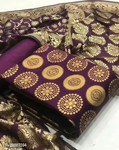 Elegant Purple Banarasi Silk  Dress Material with Dupatta For Women-thumb0