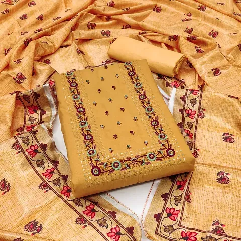 Attractive Art Silk Unstitched Dress Material with Dupatta