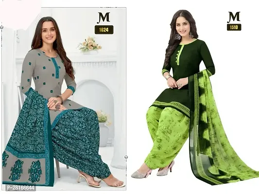 Designer Crepe Unstitched Dress Material Top With Bottom Wear And Dupatta Set For Women Pack Of 2