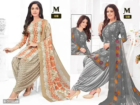 Designer Crepe Unstitched Dress Material Top With Bottom Wear And Dupatta Set For Women Pack Of 2