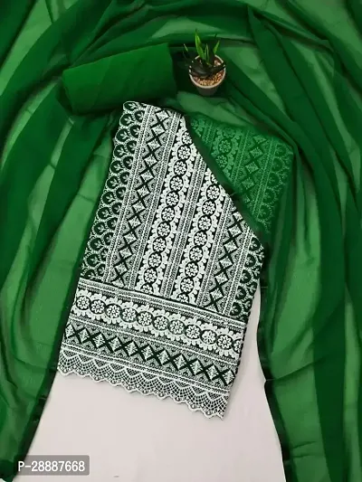 Elegant Green Georgette  Dress Material with Dupatta For Women-thumb0