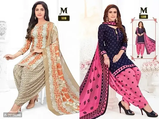 Designer Crepe Unstitched Dress Material Top With Bottom Wear And Dupatta Set For Women Pack Of 2