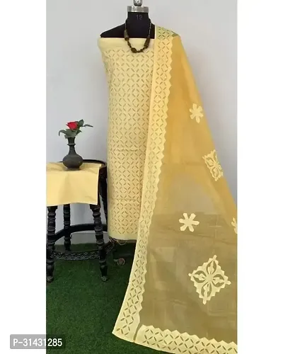 Elegant Cotton Applique Dress Material with Dupatta For Women-thumb0