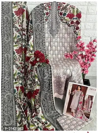 Elegant Cotton Printed Dress Material With Dupatta For Women-thumb0