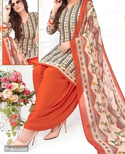 Designer Crepe Unstitched Dress Material Top With Bottom Wear And Dupatta Set For Women