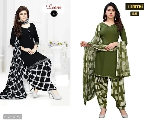 Designer American Crepe Unstitched Dress Material Top With Bottom Wear And Dupatta Set For Women Pack Of 2