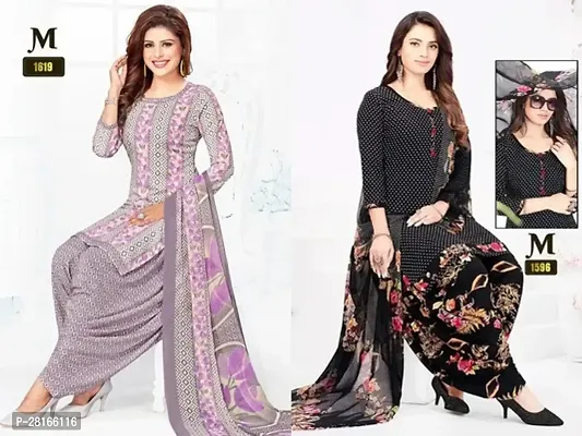 Designer Crepe Unstitched Dress Material Top With Bottom Wear And Dupatta Set For Women Pack Of 2-thumb0