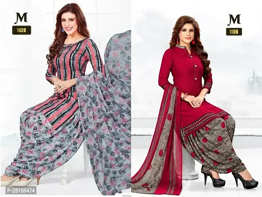 Designer Crepe Unstitched Dress Material Top With Bottom Wear And Dupatta Set For Women Pack Of 2