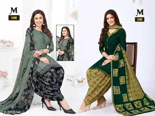 Designer Crepe Unstitched Dress Material Top With Bottom Wear And Dupatta Set For Women Pack Of 2