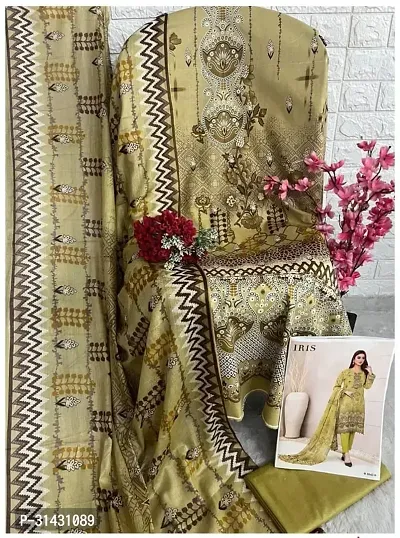 Elegant Cotton Printed Dress Material With Dupatta For Women-thumb0