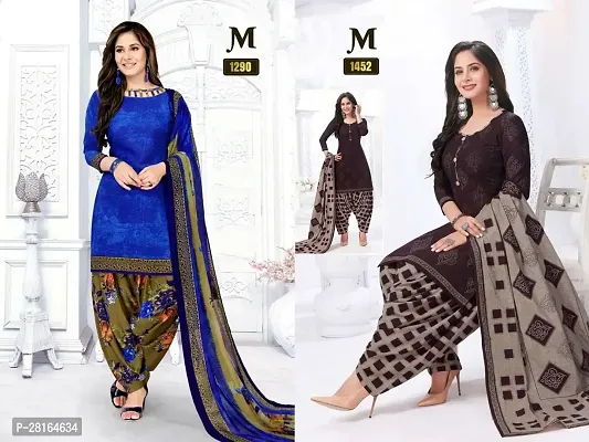 Designer Crepe Unstitched Dress Material Top With Bottom Wear And Dupatta Set For Women Pack Of 2