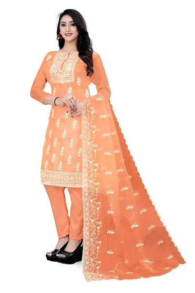 Organza Dress Material For Women With Embroidered Work And Inner