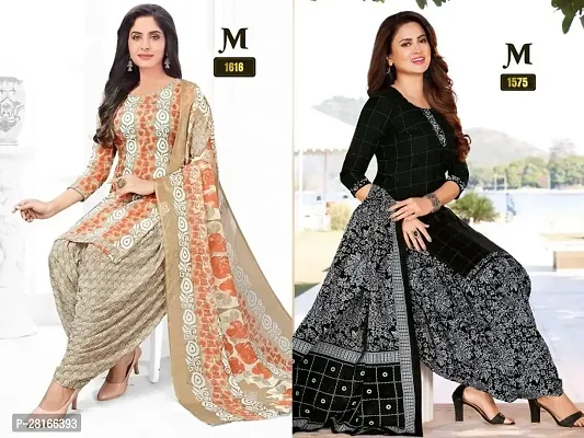 Designer Crepe Unstitched Dress Material Top With Bottom Wear And Dupatta Set For Women Pack Of 2