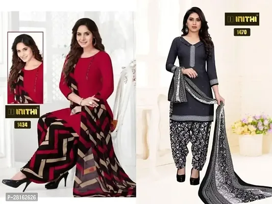 Designer American Crepe Unstitched Dress Material Top With Bottom Wear And Dupatta Set For Women Pack Of 2-thumb0