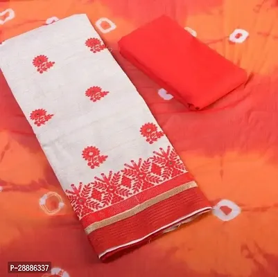 Red Stylish Khadi Cotton Printed Dress Material With Dupatta Set For Women-thumb0