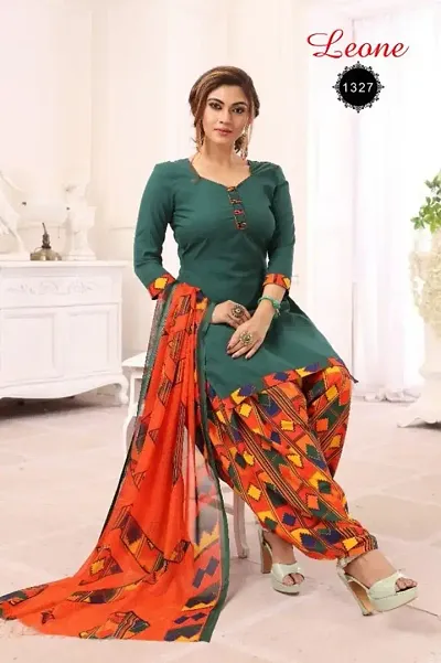 Womens Traditional American Crepe Unstitched Salwar Suit with Dupatta Set