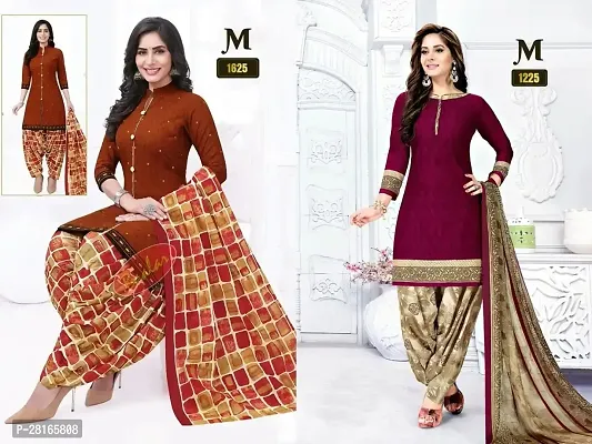 Designer Crepe Unstitched Dress Material Top With Bottom Wear And Dupatta Set For Women Pack Of 2