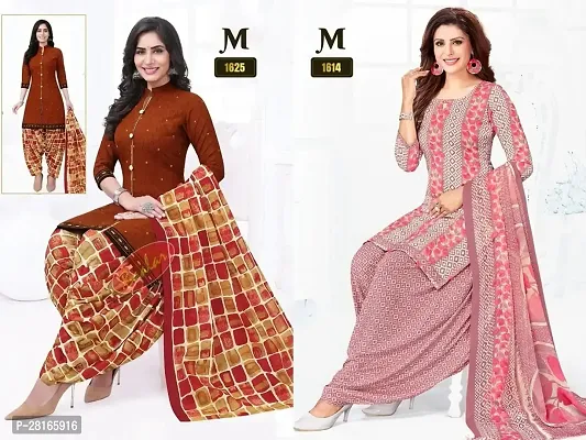 Designer Crepe Unstitched Dress Material Top With Bottom Wear And Dupatta Set For Women Pack Of 2