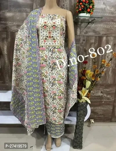 Elegant  Cotton Printed Dress Material with Dupatta For Women-thumb0