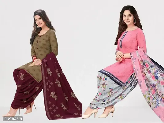 Designer American Crepe Unstitched Dress Material Top With Bottom Wear And Dupatta Set For Women Pack Of 2