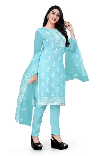 Organza Dress Material For Women With Embroidered Work And Inner