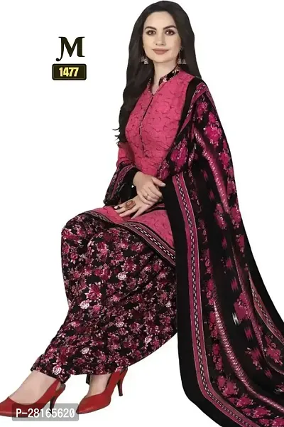 Designer Crepe Unstitched Dress Material Top With Bottom Wear And Dupatta Set For Women