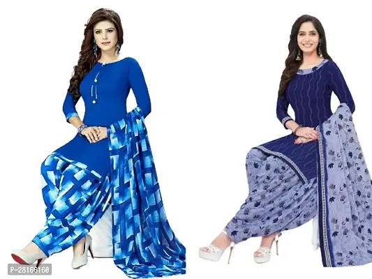 Designer Crepe Unstitched Dress Material Top With Bottom Wear And Dupatta Set For Women Pack Of 2-thumb0