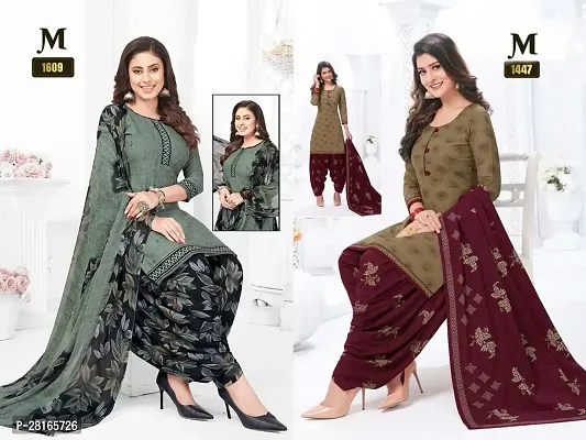 Designer Crepe Unstitched Dress Material Top With Bottom Wear And Dupatta Set For Women Pack Of 2