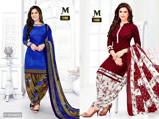 Designer Crepe Unstitched Dress Material Top With Bottom Wear And Dupatta Set For Women Pack Of 2