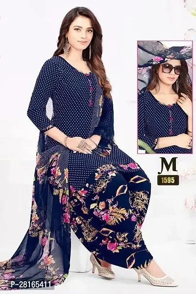 Designer Crepe Unstitched Dress Material Top With Bottom Wear And Dupatta Set For Women