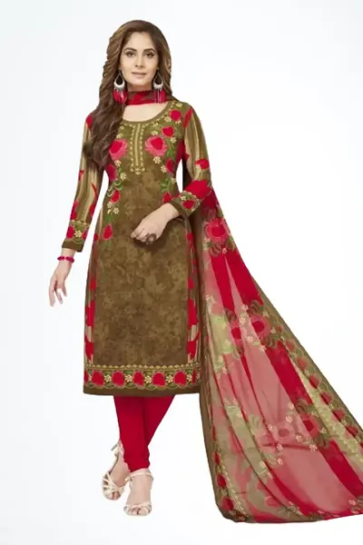 Elegant Crepe Dress Material with Dupatta For Women