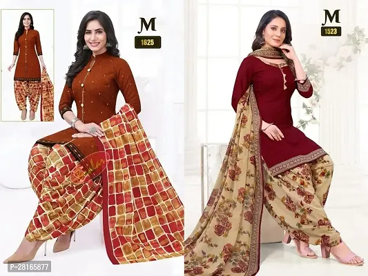 Designer Crepe Unstitched Dress Material Top With Bottom Wear And Dupatta Set For Women Pack Of 2-thumb0