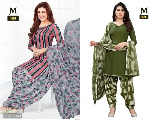 Designer Crepe Unstitched Dress Material Top With Bottom Wear And Dupatta Set For Women Pack Of 2