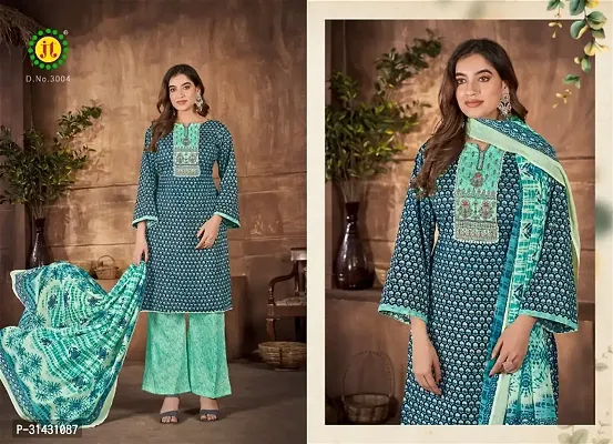 Elegant Cotton Printed Dress Material With Dupatta For Women