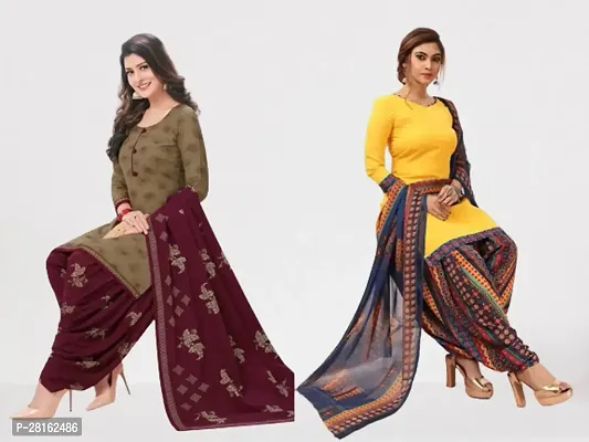 Designer American Crepe Unstitched Dress Material Top With Bottom Wear And Dupatta Set For Women Pack Of 2