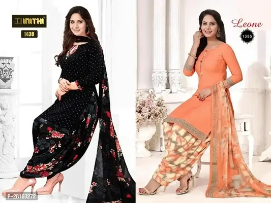 Designer American Crepe Unstitched Dress Material Top With Bottom Wear And Dupatta Set For Women Pack Of 2-thumb0